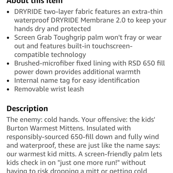 Burton Kids Warmest Winter Ski/Snowboard Mittens Size Small - Picture 5 of 5